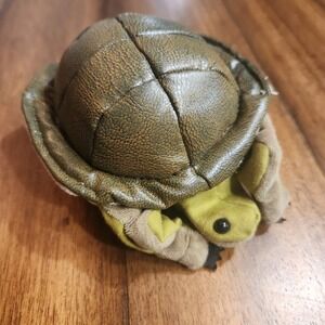 Folkmanis Turtle Finger Puppet Retractable Shell Plush Toy Green Brown 5 Inch